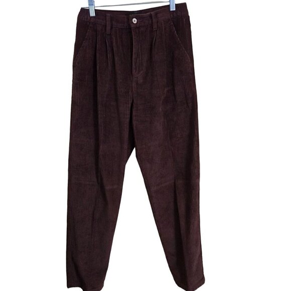 J. Peterman 6 Whale Chocolate Brown Wide Whale Pleated Front Pants Size 4 - Picture 1 of 5